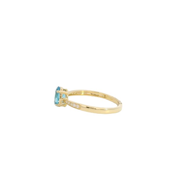 10K Yellow Gold .76ct Oval Swiss Blue Topaz .05ct Diamond Ring Size 6.5