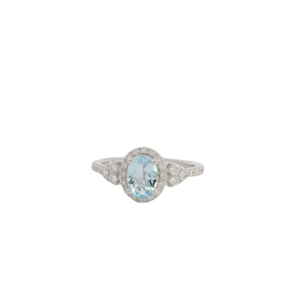 14K White Gold .70ct Oval Aquamarine & .27ct Diamond Ring Size 6.5