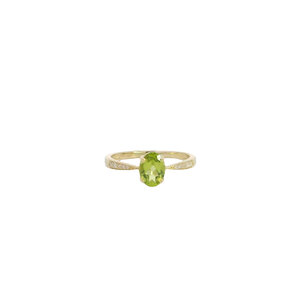 10KY .76ct Oval Peridot .05ct Dia Ring Sz 6.5