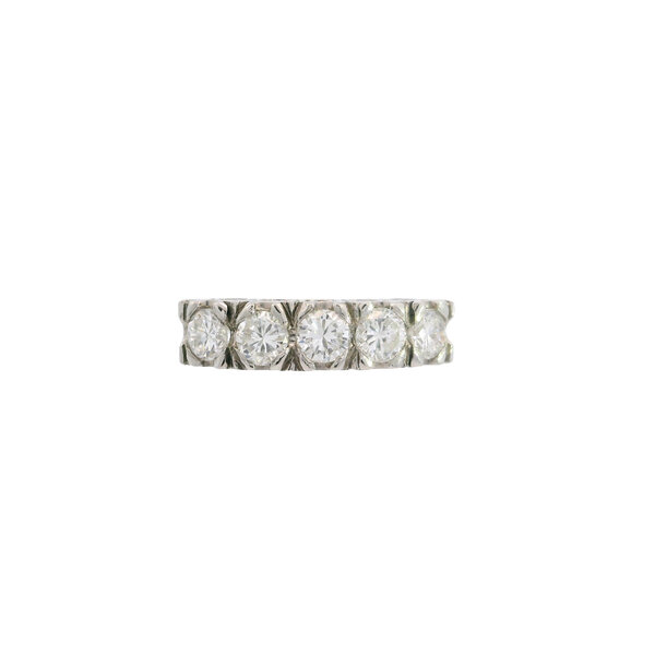 Platinum 1950's 1.03ct Diamond Bar Style Ring Size 6.25
