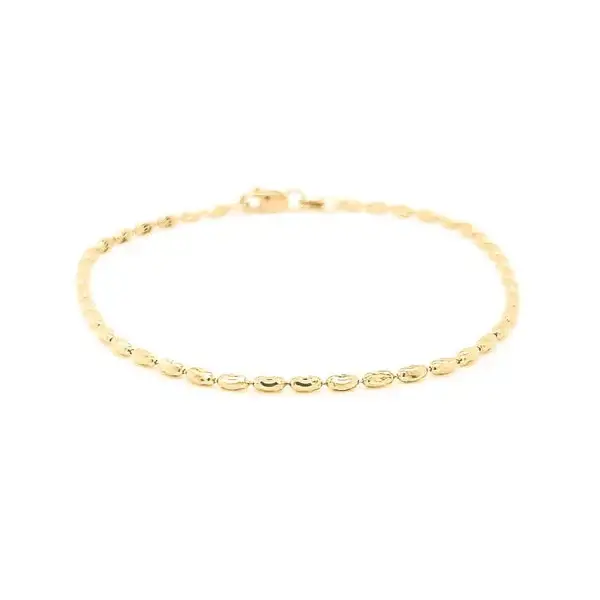 14K Yellow Gold Diamond Cut Rice Bead Anklet 10"