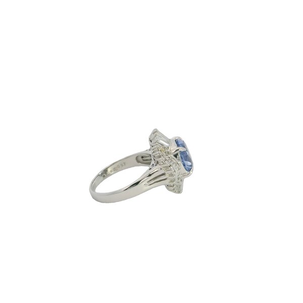 Platinum 1950's 3.70ct Ceylon Sapphire .87ct Diamond Ballerina Ring Size 6.25 GIA*
