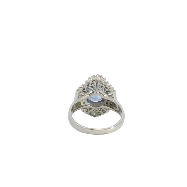 Platinum 1950's 3.70ct Ceylon Sapphire .87ct Diamond Ballerina Ring Size 6.25 GIA*