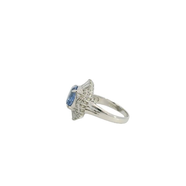 Platinum 1950's 3.70ct Ceylon Sapphire .87ct Diamond Ballerina Ring Size 6.25 GIA*