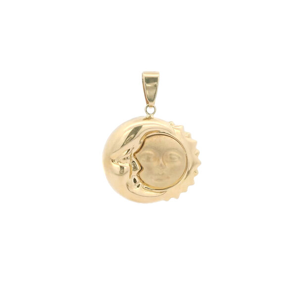 14K Yellow Gold Puffy Sun & Moon Pendant 30x22
