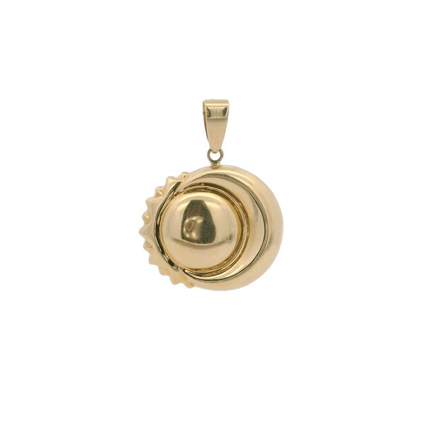 14K Yellow Gold Puffy Sun & Moon Pendant 30x22