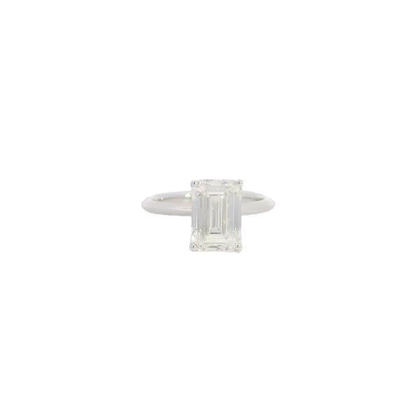 14K White Gold 3ct Emerald Cut Lab Grown Diamond Solitaire Ring Size 7