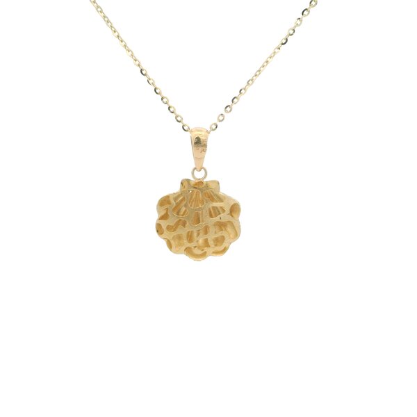 14K Yellow Gold Diamond Cut Blue Enameled Scallop Shell Necklace 18 inch