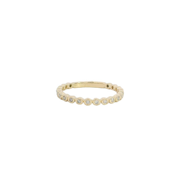 14K Yellow Gold .15ct Diamond Bezel Set Beaded Band Size 6.5