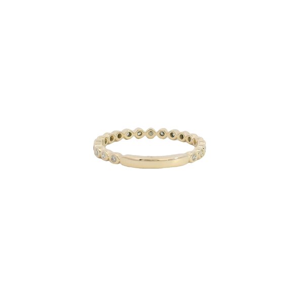14K Yellow Gold .15ct Diamond Bezel Set Beaded Band Size 6.5