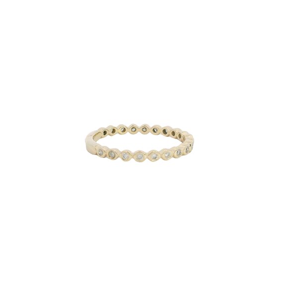 14K Yellow Gold .15ct Diamond Bezel Set Beaded Band Size 6.5