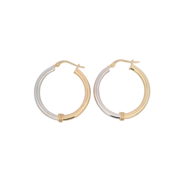 14K Yellow and White Polished 28x3mm Hoops
