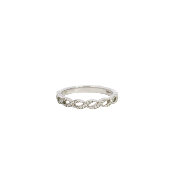 14K White Gold .08ct Diamond Milgrain Braided Twist Band Size 6.5