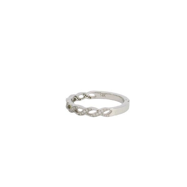 14K White Gold .08ct Diamond Milgrain Braided Twist Band Size 6.5
