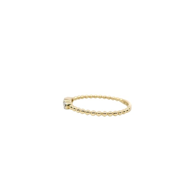 14K Yellow Gold .15ct Diamond Bezel Set Three Stone Beaded Band Size 7