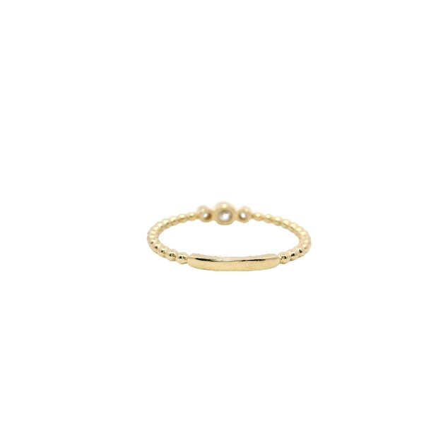 14K Yellow Gold .15ct Diamond Bezel Set Three Stone Beaded Band Size 7