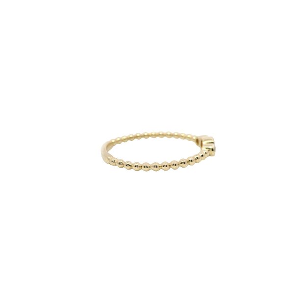 14K Yellow Gold .15ct Diamond Bezel Set Three Stone Beaded Band Size 7