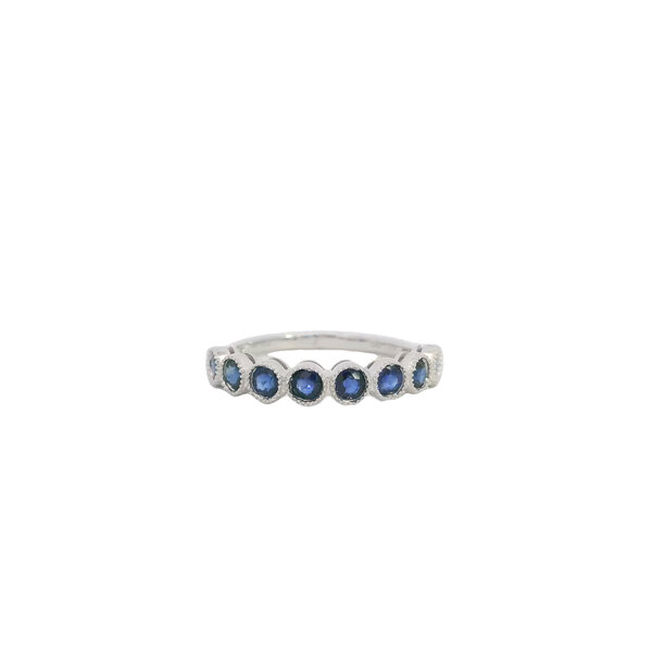 14K White Gold 1ct Round Sapphire Milgrain Bubble Band Size 7