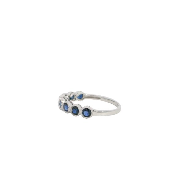 14K White Gold 1ct Round Sapphire Milgrain Bubble Band Size 7