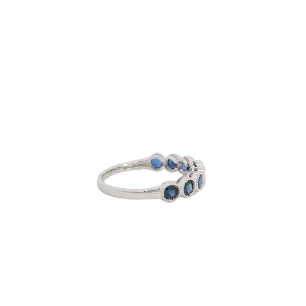 14K White Gold 1ct Round Sapphire Milgrain Bubble Band Size 7