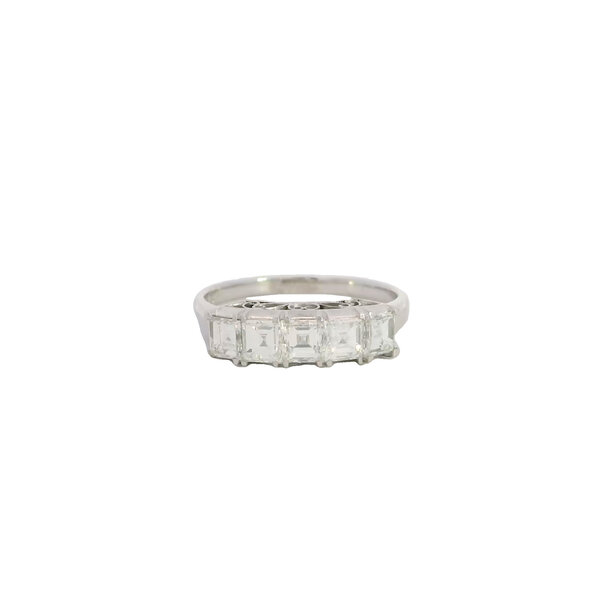 Platinum 1950's 5 Stone 1.35ct Asscher Diamond Bar Style Band Size 8