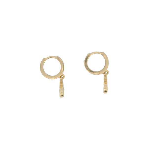14K Yellow Gold 10x2mm Huggie Hoops with Green/Yellow Enamel Pineapple Charm