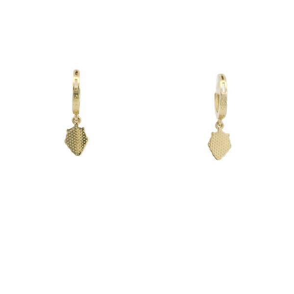 14K Yellow Gold 10x2mm Huggie Hoops with Green/Red Strawberry Charm