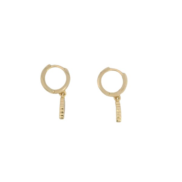 14K Yellow Gold 10x2mm Huggie Hoops with Green/Red Strawberry Charm