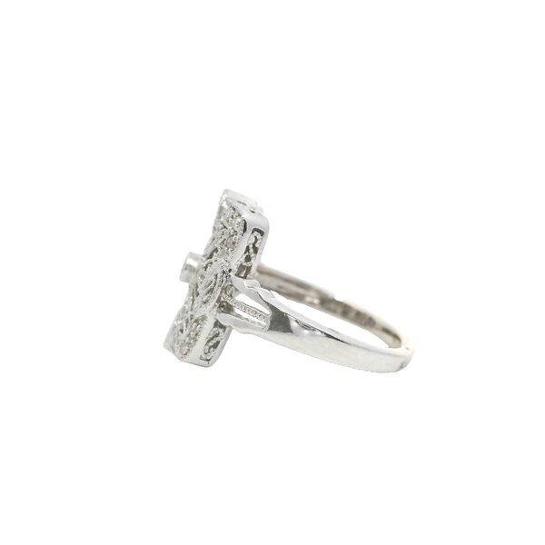 14K White Gold 1930's .25ct Diamond Square Filigree Ring Size 6