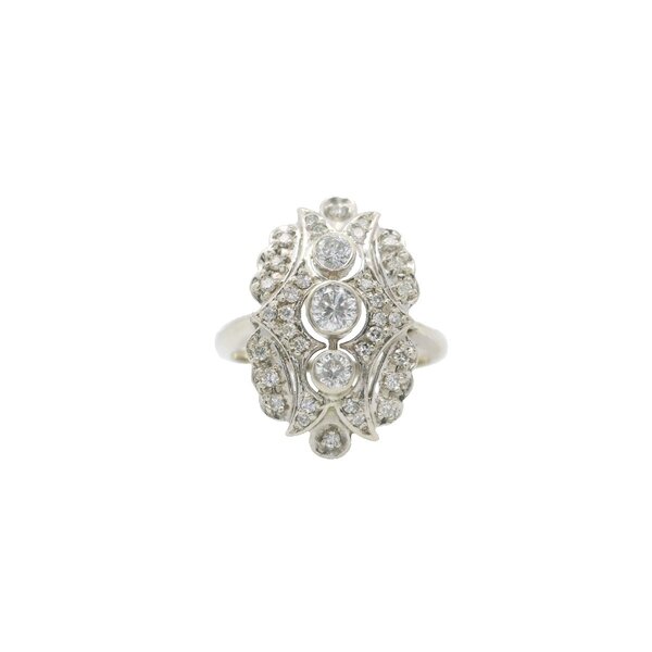 14K White Gold 1950's .75ct Diamond Art Deco Inspired Ring Size 7.5