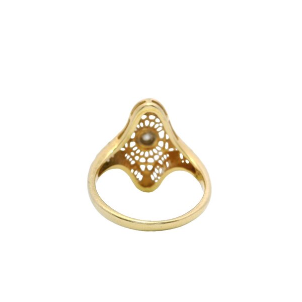 14K Yellow & White Gold 1950's .15ct Ct Filigree Navette Ring Size 8.25