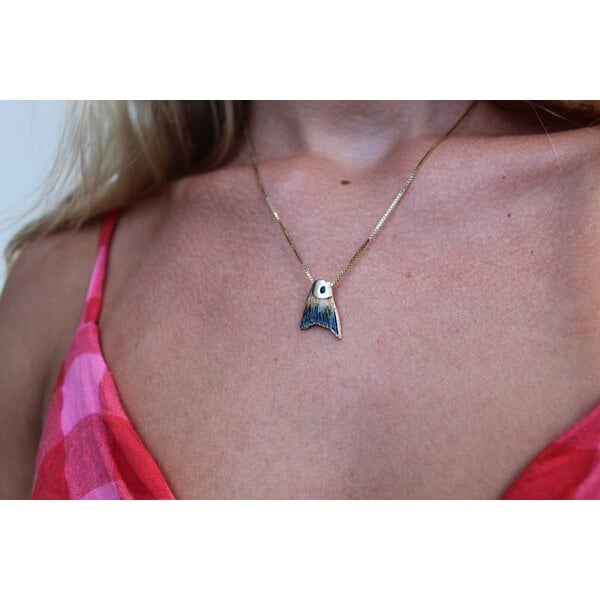 14K Yellow Gold Gold Creations Original Diamond Cut Enamel Redfish Tail Pendant Large