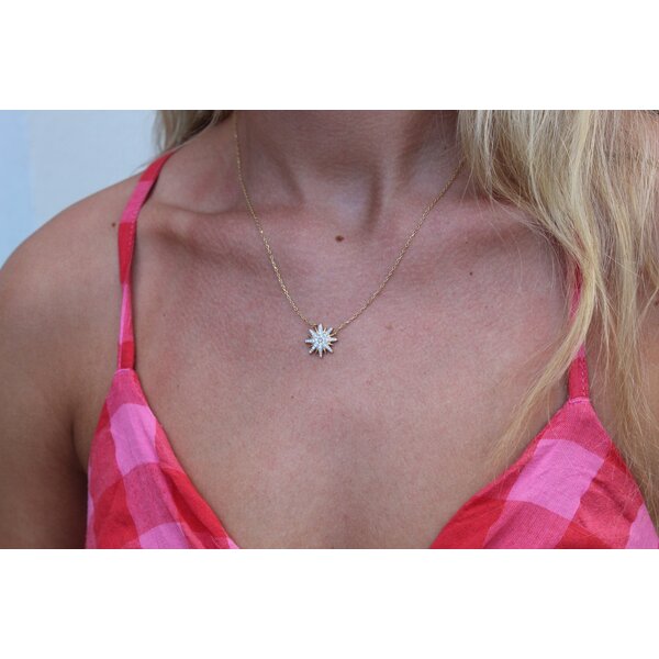 14K Yellow Gold Estate .37ct Diamond Starburst Split Chain Necklace 18"