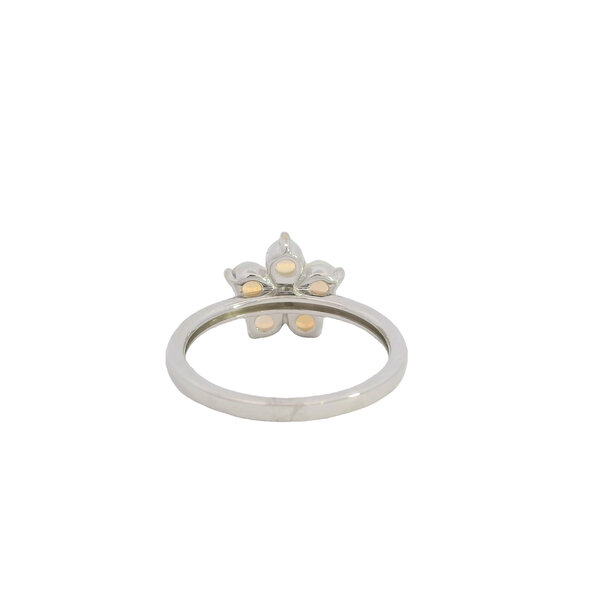 14K White Gold Flower Cluster .75ct Cabochon Opals .01ct Diamond Ring Size 7
