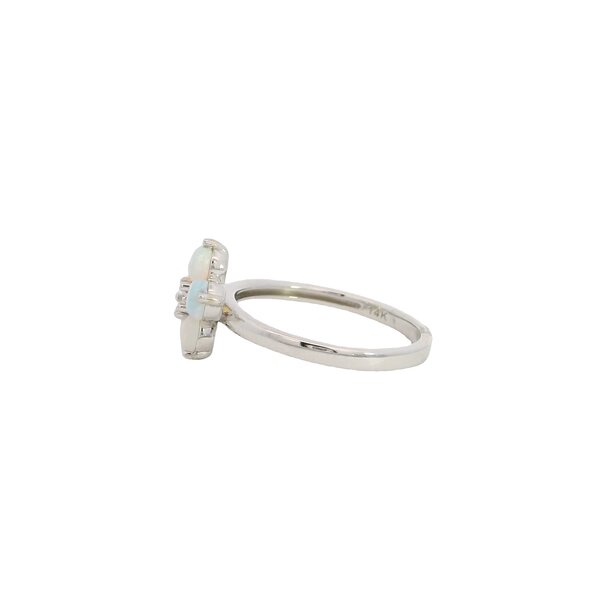 14K White Gold Flower Cluster .75ct Cabochon Opals .01ct Diamond Ring Size 7