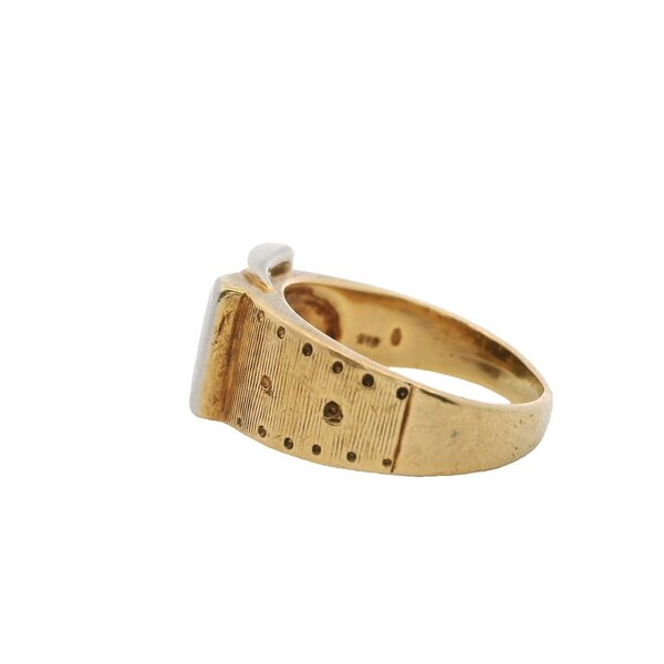 18K Yellow and White Gold 1960's 9mm Textured Buckle Band Size 7
