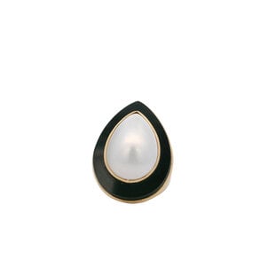 14KY 1970's Mabe Pearl & Onyx Ring Size 4.5