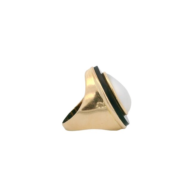 14KY 1970's Mabe Pearl & Onyx Ring Size 4.5