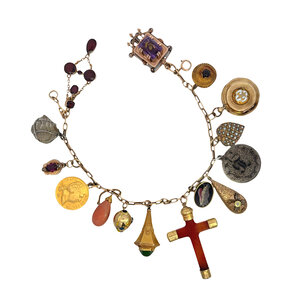 14KY/10KY 1800's Mixed Charm Bracelet 9"