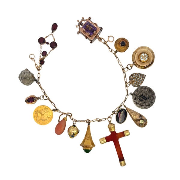 14K and 10K Yellow Gold 1800's Mixed Charm Bracelet