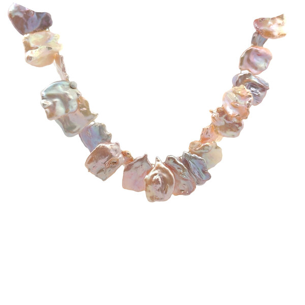Sterling Silver 20-25mm Pink Keshi Pearl Necklace with CZ Clasp 18.5"