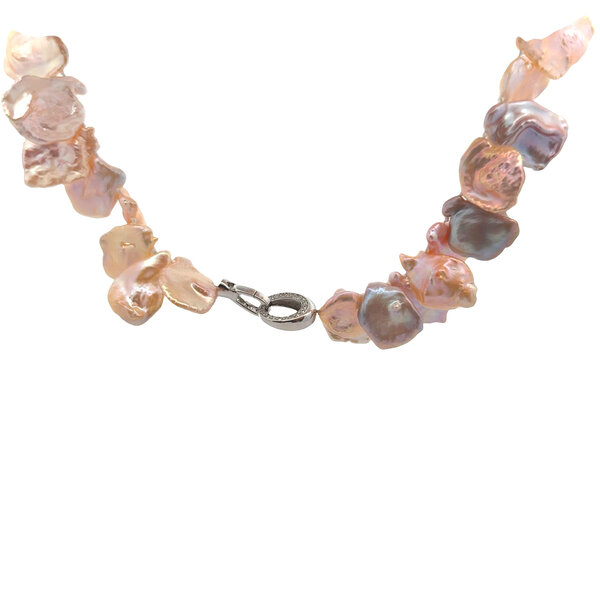 Sterling Silver 20-25mm Pink Keshi Pearl Necklace with CZ Clasp 18.5"