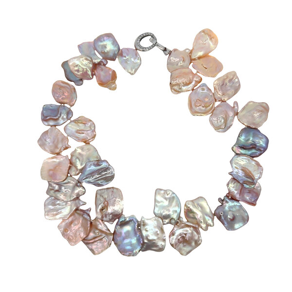 Sterling Silver 20-25mm Pink Keshi Pearl Necklace with CZ Clasp 18.5"