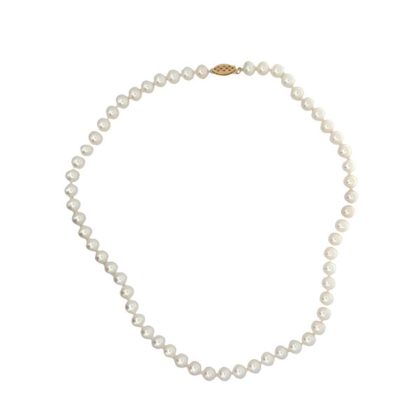 14K Yellow Gold 6-6.5mm White Freshwater Pearl Strand 16"