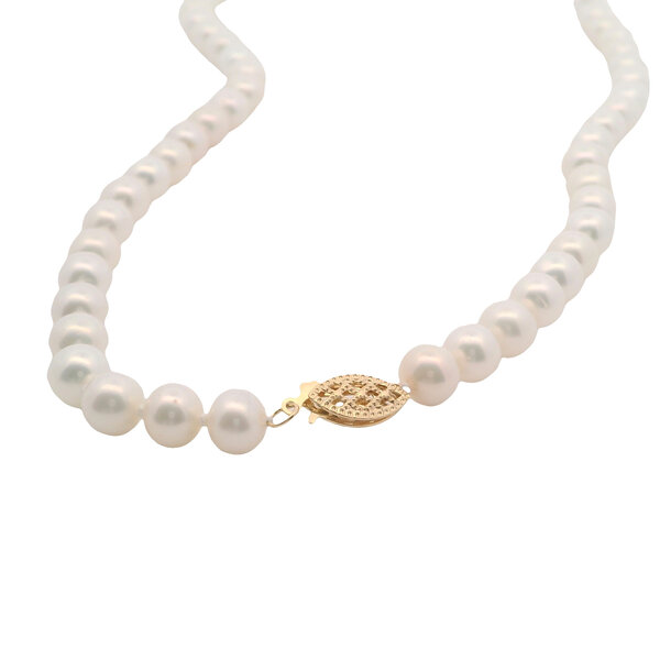 14K Yellow Gold 6-6.5mm White Freshwater Pearl Strand 16"