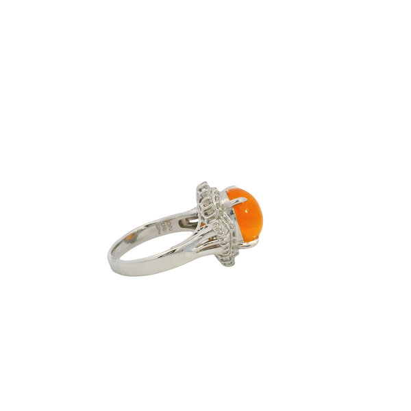 Platinum 1980's 2.97ct Oval Fire Opal & Diamond Ring Size 6