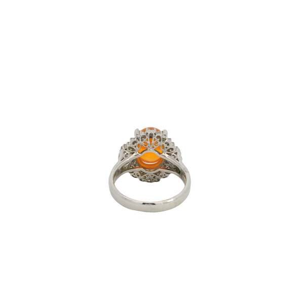 Platinum 1980's 2.97ct Oval Fire Opal & Diamond Ring Size 6