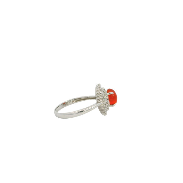 Platinum 1980's .86ct Fire Opal & Diamond Ring Size 6.75