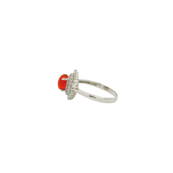 Platinum 1980's .86ct Fire Opal & Diamond Ring Size 6.75