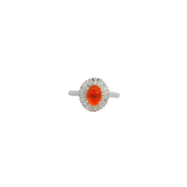 Platinum 1980's .86ct Fire Opal & Diamond Ring Size 6.75